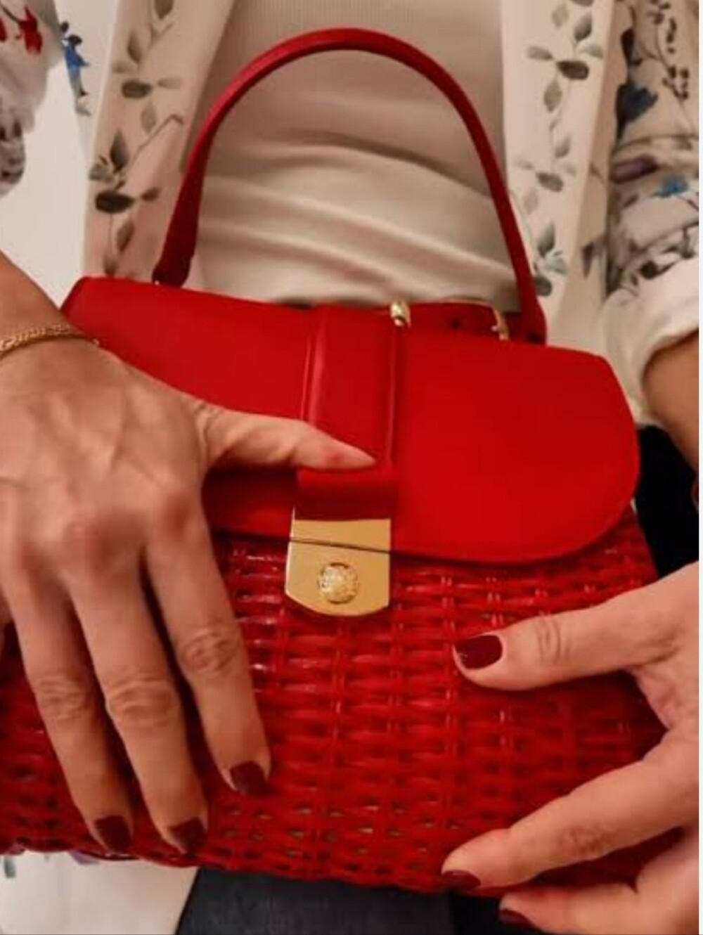 Veronica Beard Crest Lock Basket Top-Handle Bag